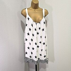 Lane Bryant Cottage Camisole Tank Womens Size 24 Cream Black Star Stripes Ruffle